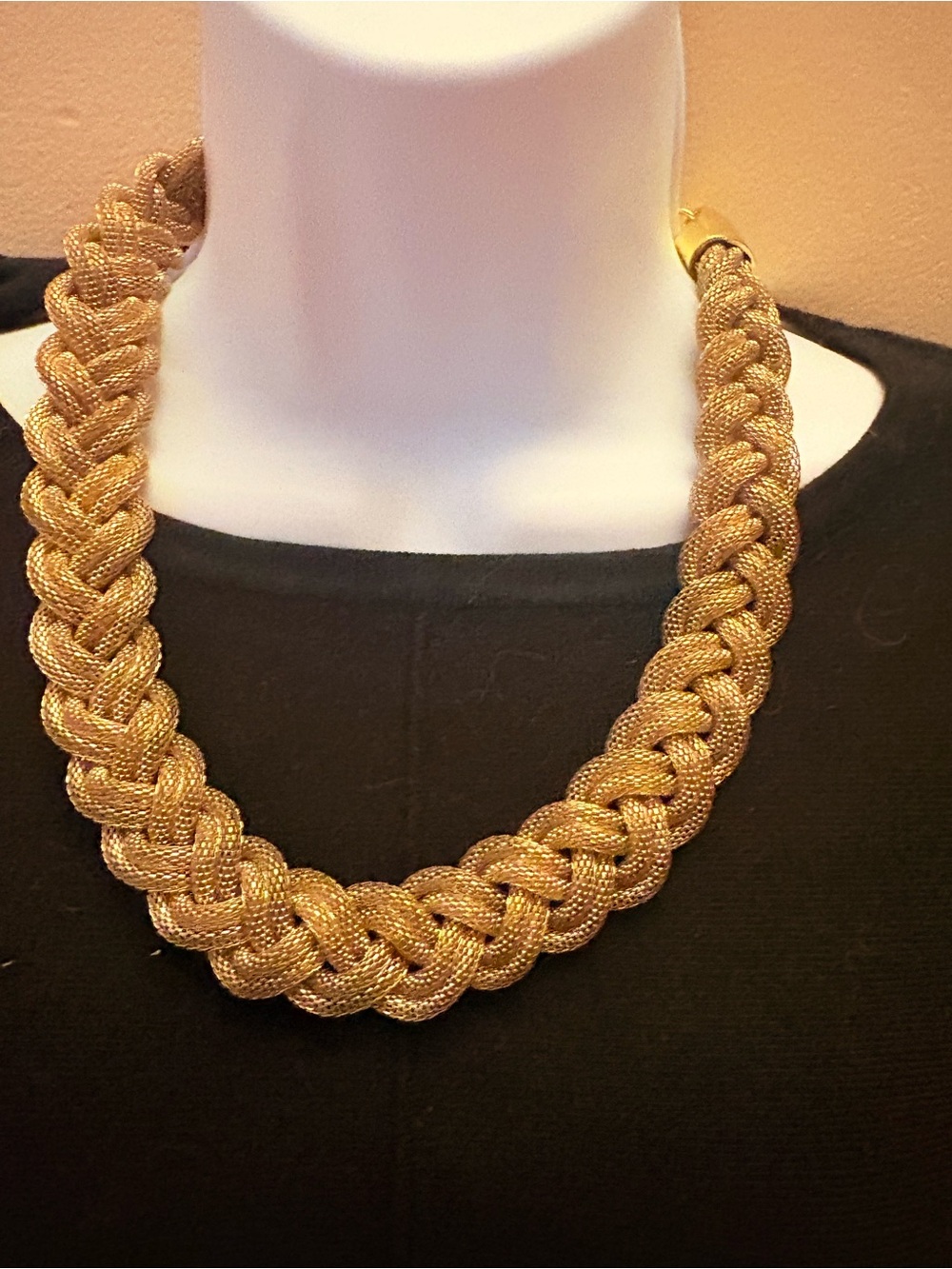 Talbots Braided Bold Gold Tone Rope Mesh Chain Collar Necklace